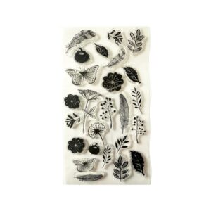 Stempelmat siliconen blaadjes, veertjes en vlinder Afmeting hele mat 11*16 cm